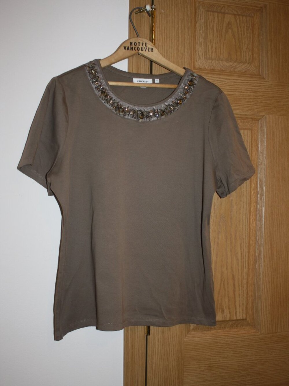 Women's Tan T-Shirt by Chicos size 3 XL w/ collar sequins